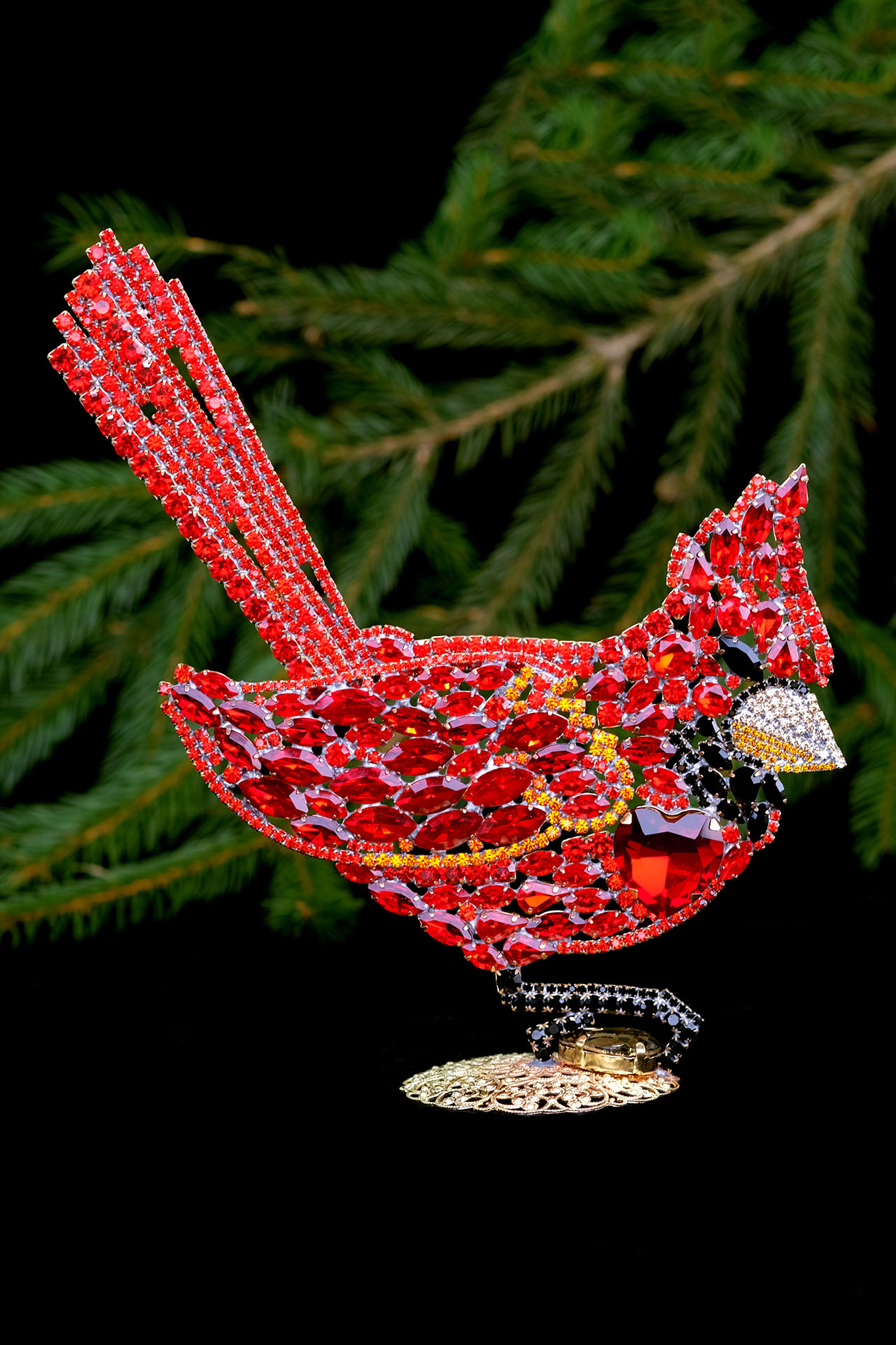 The Cardinal, crystal ornament from red coloured rhinestones