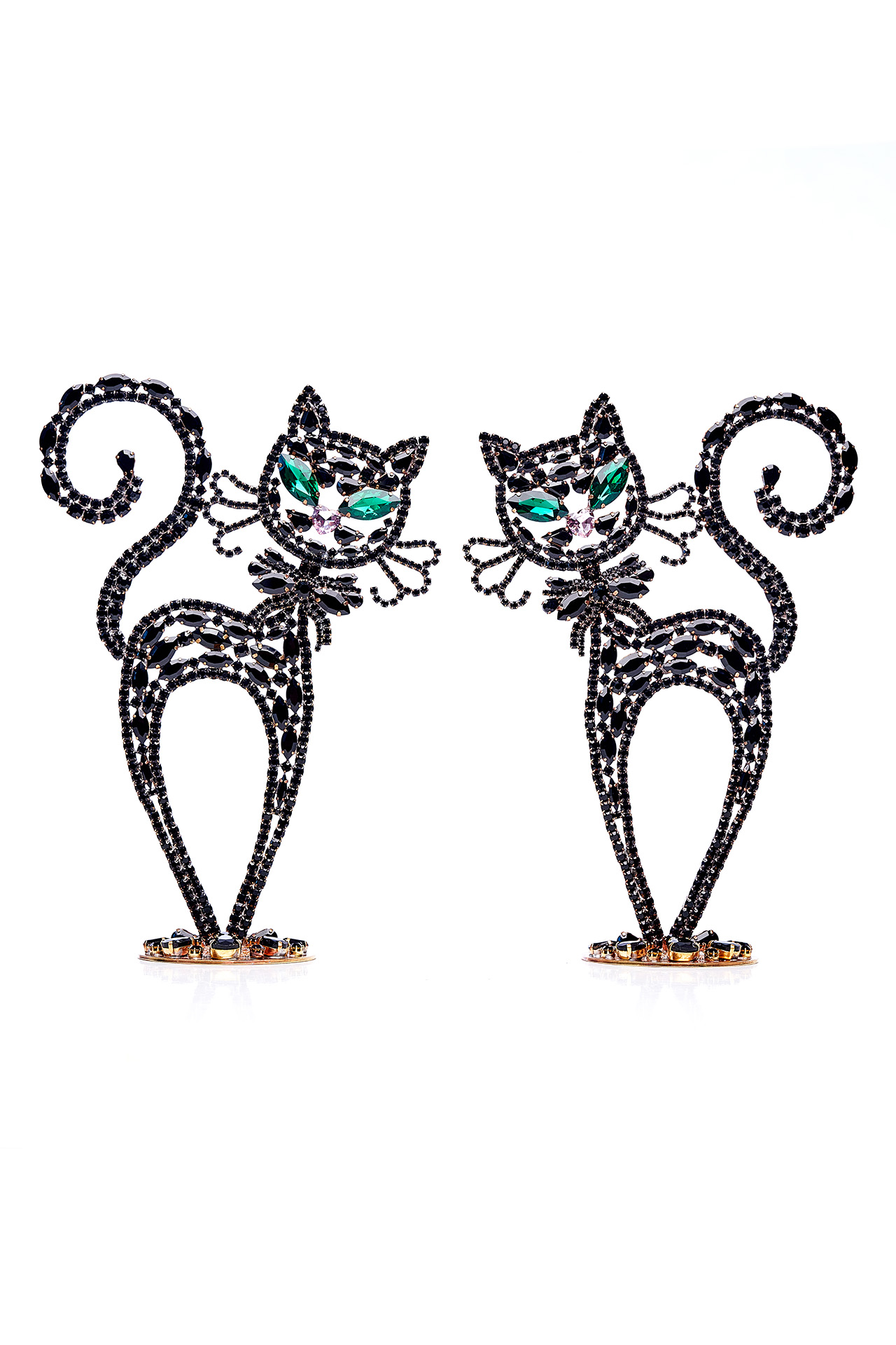Rhinestones twin cats decoration handmade from black crystals