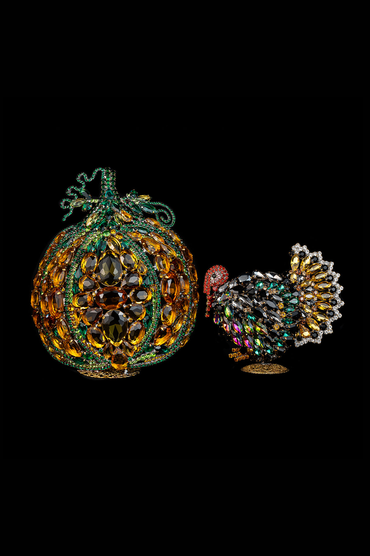 Bedazzled pumpkin decoration adorned with shimmering rhinestones