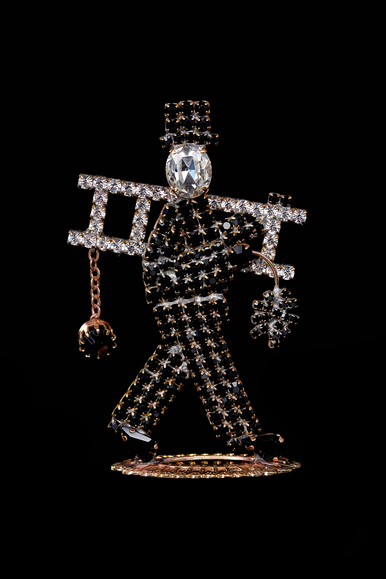 Handmade chimney sweep figure from black and clear rhinestones