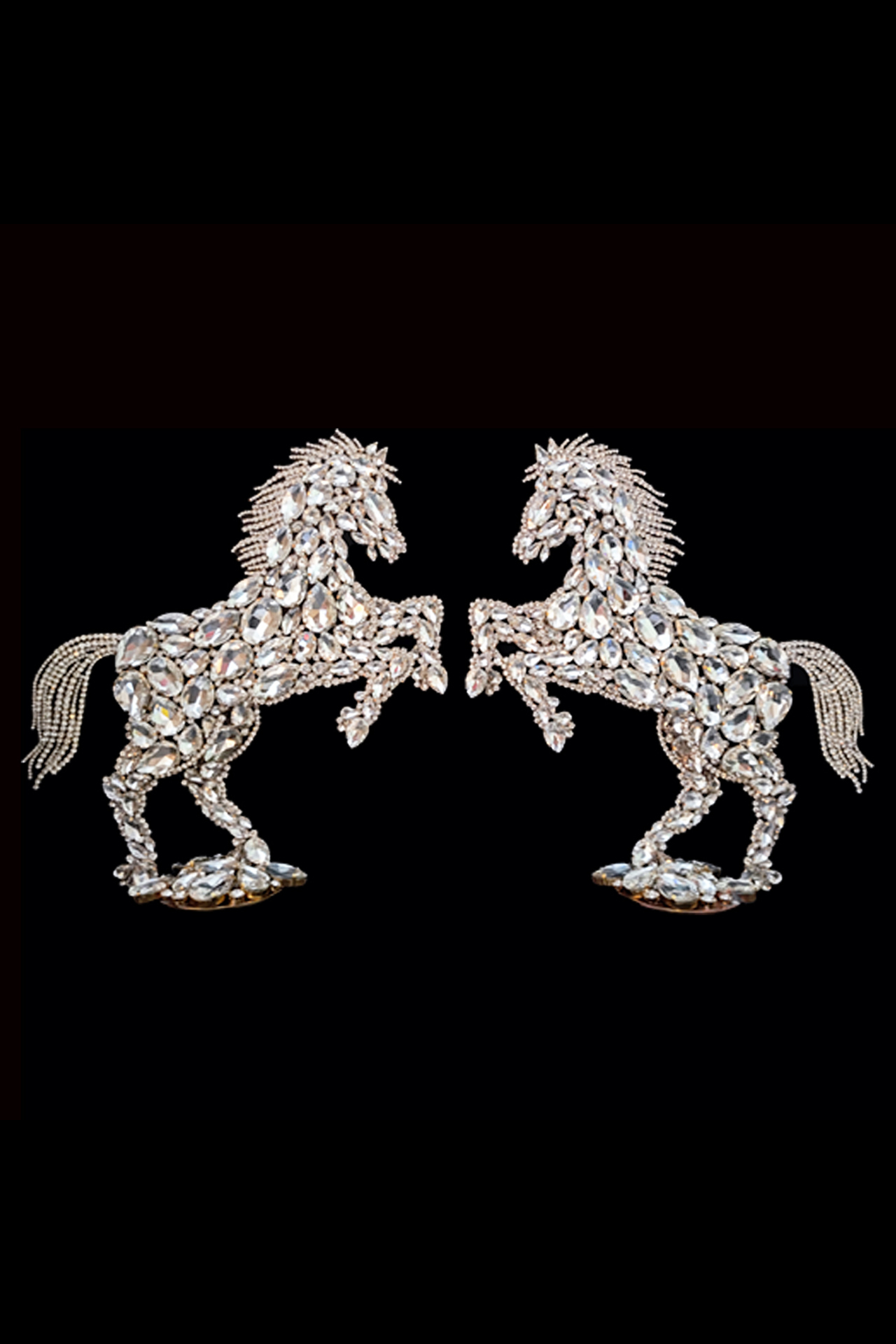 Pair of handmade rhinestone crystal  horses decor statuen