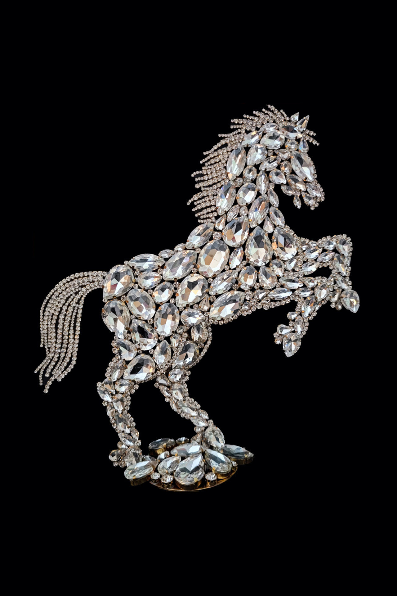 Handmade rhinestone crystal  horses decor statue facing right