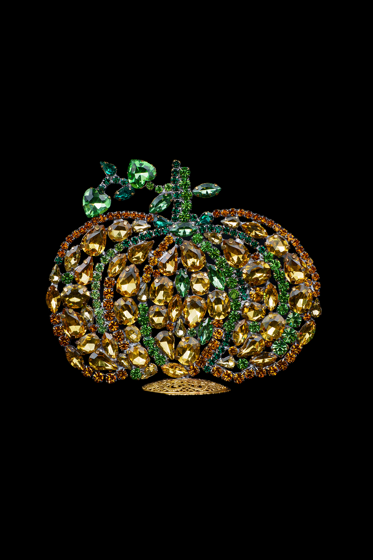 Wide rhinestone pumpkin made of mixed-size gems, sparkling and elegant