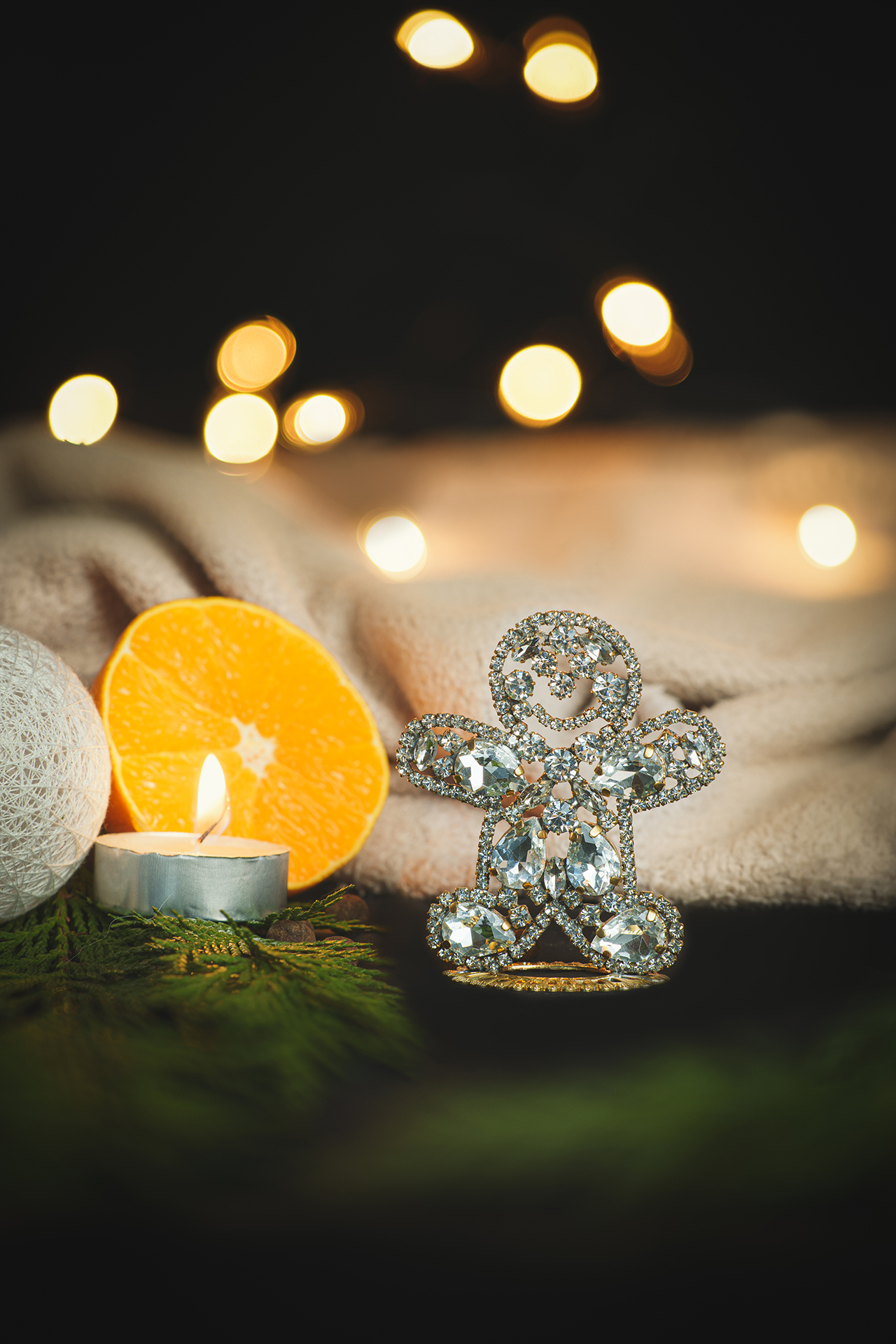 Handcrafted decorative gingerbread man made of clear rhinestones