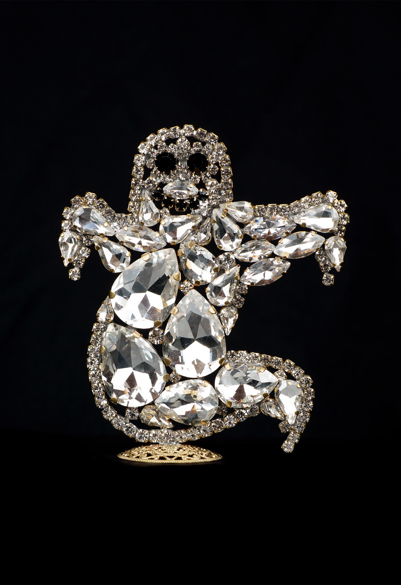 Right facing clear and black rhinestone ghost figurine
