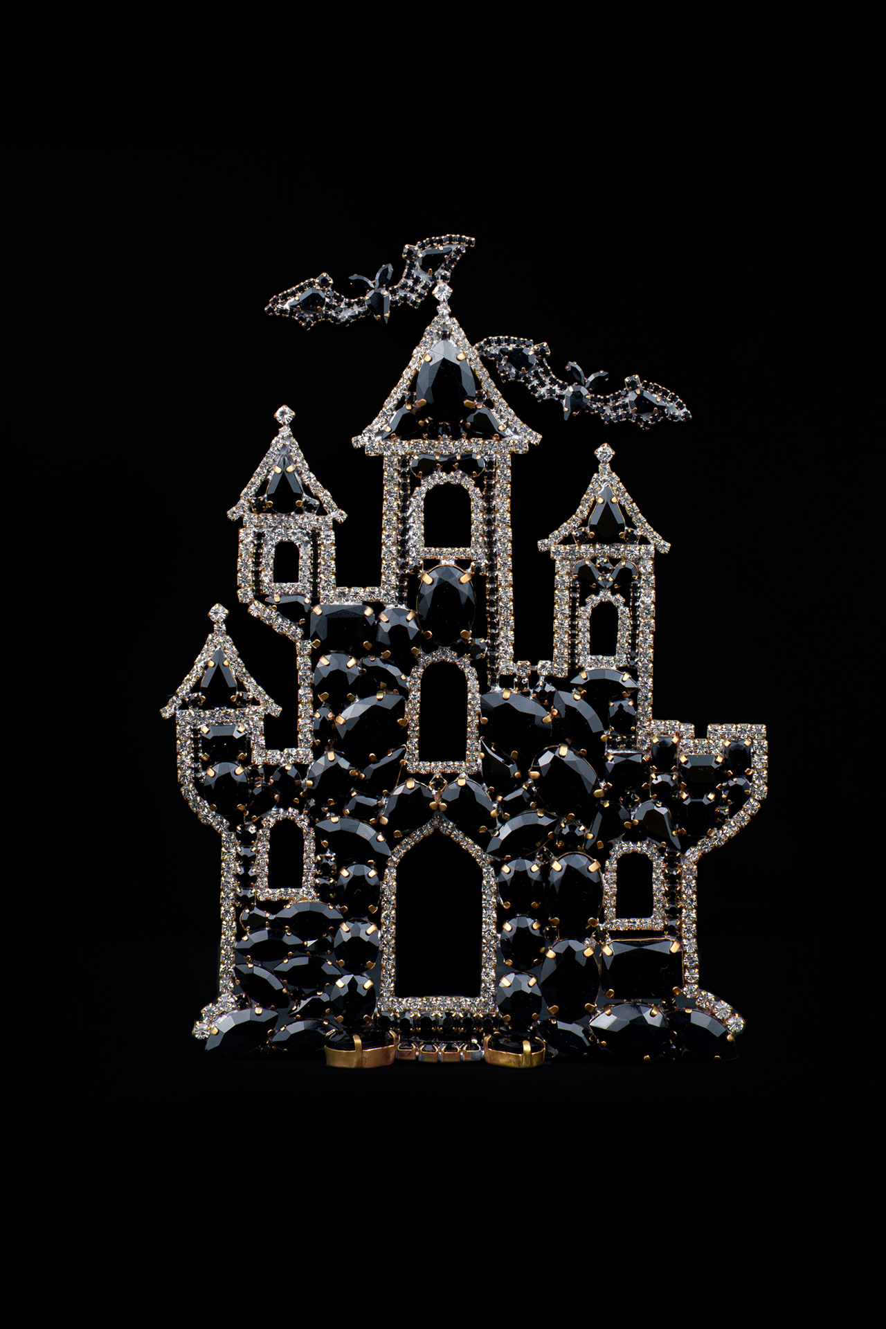 Medium rhinestone haunted castle with dark crystal sparkle