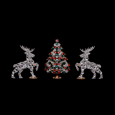 Czech handmade set of 3D Christmas Tree and twoo reindeers.