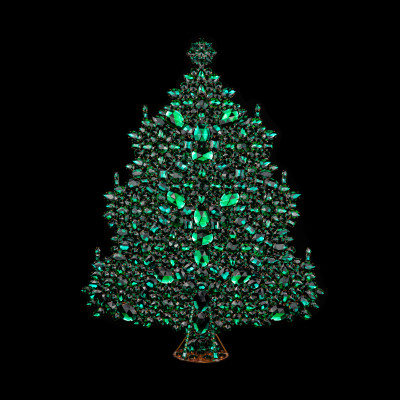 Tabletop Christmas tree handcrafted with green rhinestones