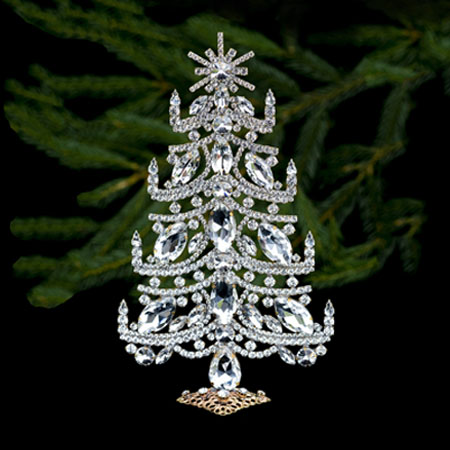 Bethlehem table top Christmas tree handcrafted with clear rhinestones.