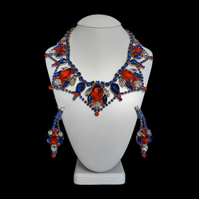 Handmade necklace and earrings set Roxanne - blue and red.