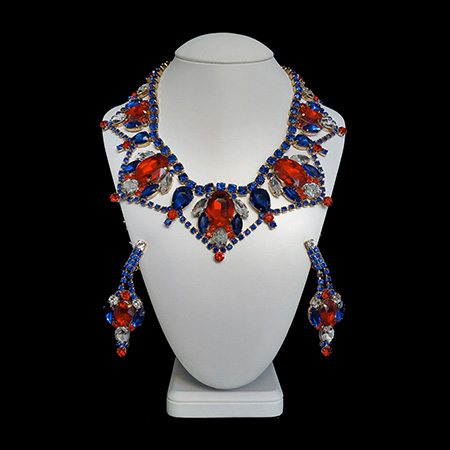 Handmade necklace and earrings set Roxanne - blue and red.