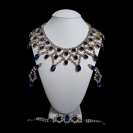 Blue sapphire luxury designer necklace, bracelet and earrings