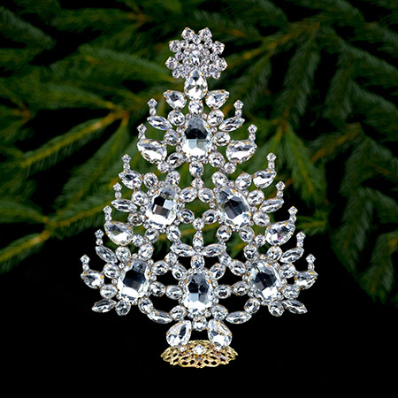 Decorated Christmas tree with clear rhinestone crystals ornaments.