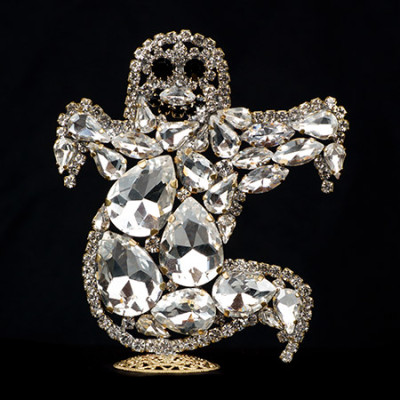 Clear and black rhinestone ghost right facing.
