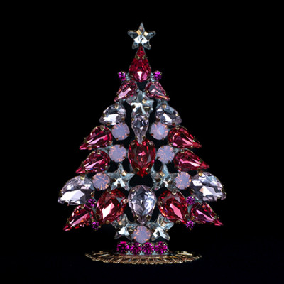 Magic crystal Christmas tree made of pink and clear rhinestones