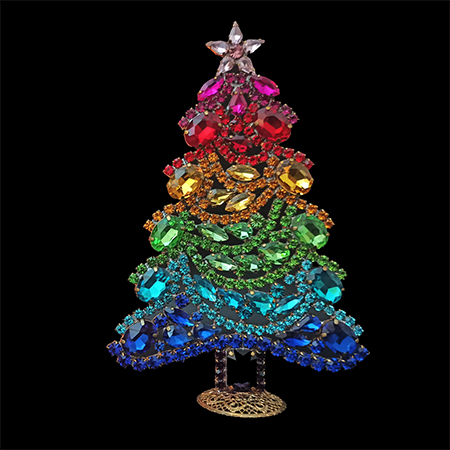 Rainbow rhinestone Christmas tree with vibrant multicolor crystals