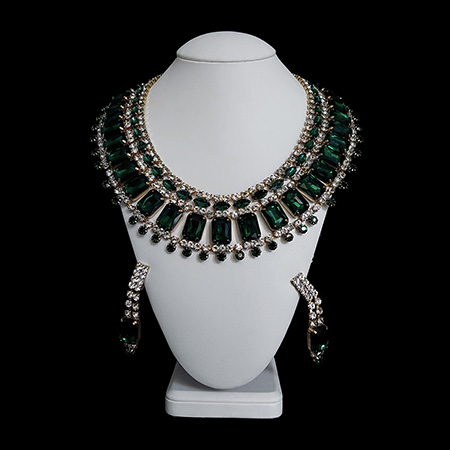 Handmade designer earrings and necklace set from green rhinestones