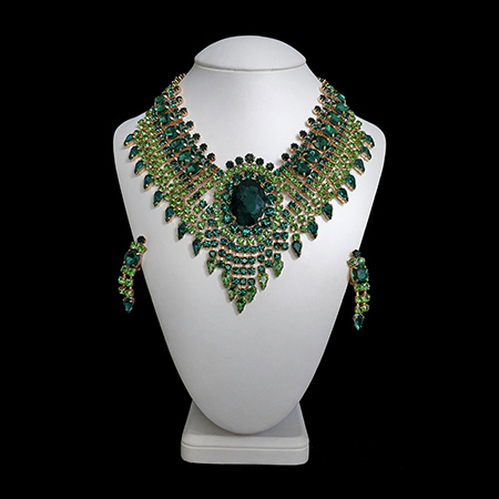 Green vintage necklace and earrings set God´s Eye