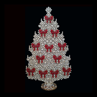 Huge rhinestones Christmas tree with red bows
