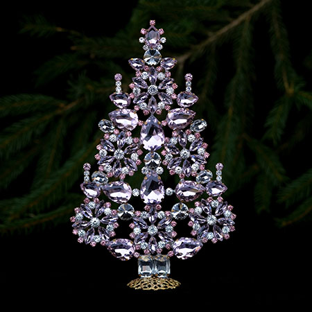 Handcrafted Christmas tree - with ornaments from pink crystals.