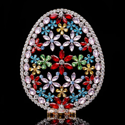 Vintage Easter egg ornament in assorted colored crystal.