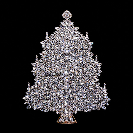 Tabletop Christmas tree handcrafted with clear rhinestones