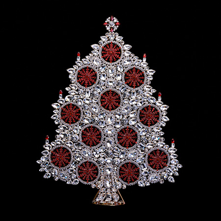 Beautiful tabletop Christmas tree from red and clear crystals