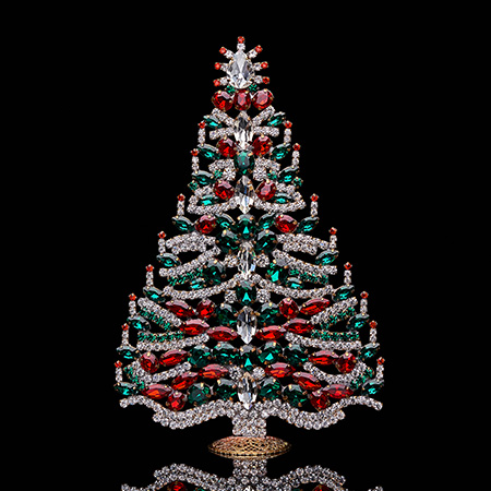 Handmade tabletop Christmas tree with festive colours crystals