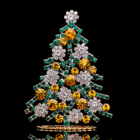 Luminous Christmas tree handmade with green and yellow rhinestones