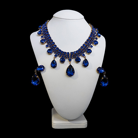 Handmade necklace and earrings Raindrops from blue rhinestones