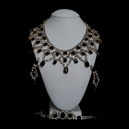 Black luxury designer necklace, bracelet and earrings