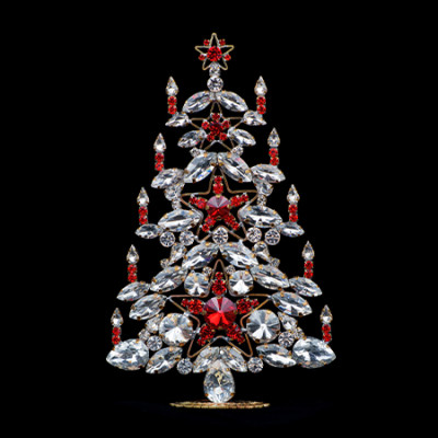 Sparkling rhinestones Christmas tree with clear and red rhinestones
