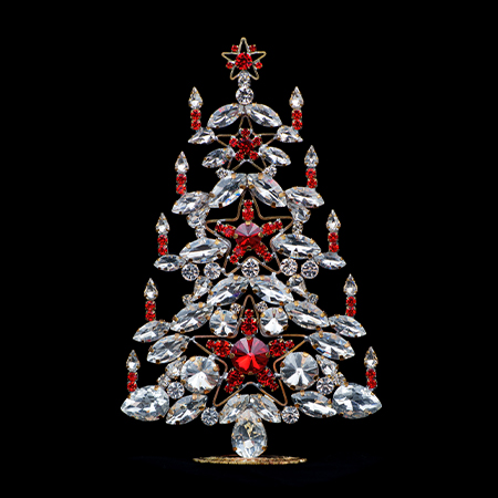 Sparkling rhinestones Christmas tree with clear and red rhinestones