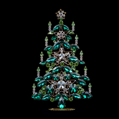 Sparkling rhinestones Christmas tree with clear and green rhinestones