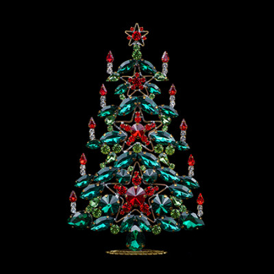 Sparkling rhinestones Christmas tree with green and red rhinestones
