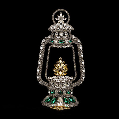 Large clear yellow and green rhinestone christmas lantern.