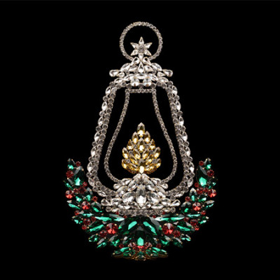 Large yellow red and green rhinestone christmas lantern.