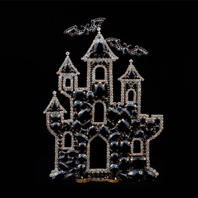 Medium black and clear rhinestone haunted castle.