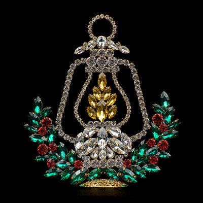 Medium yellow red and green rhinestone christmas lantern.