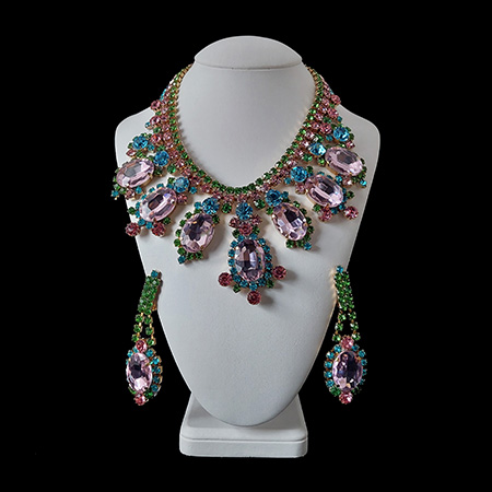 Handmade earrings and necklace from multicolor rhinestones