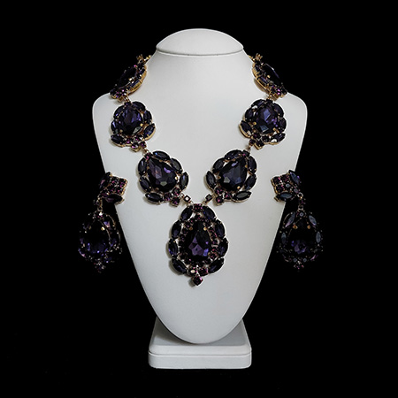 Handmade purple necklace and earrings set Sonatine.