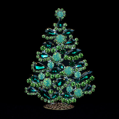 Radiant crystal Christmas tree with green rhinestones