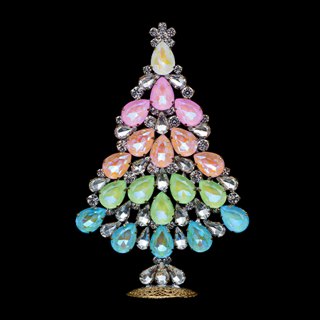 Christmas tree made of rhinestones and opal stones in rainbow color