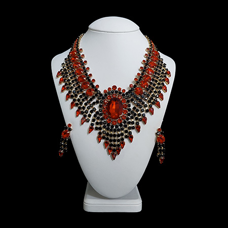 Red and black vintage necklace and earrings set God´s Eye