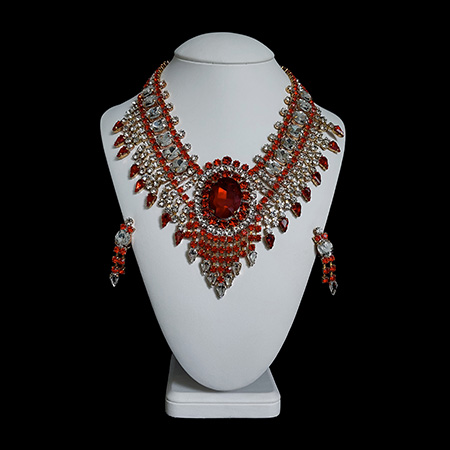 Red and clear vintage necklace and earrings set God´s Eye