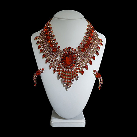 Red vintage necklace and earrings set God´s Eye