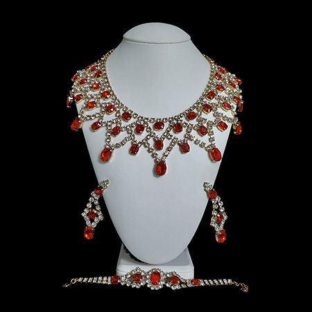 Red luxury designer necklace, bracelet and earrings