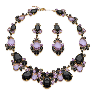 Necklace and earrings set with rhinestones in oval and teardrop shapes