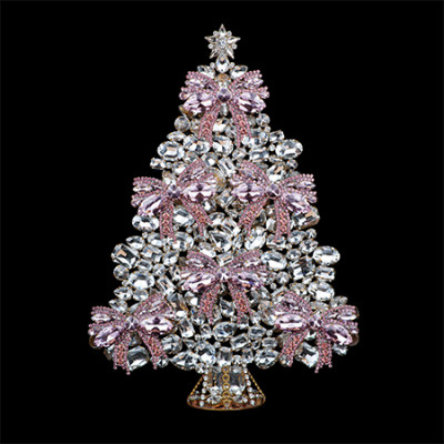Rhinestones Christmas tree made of clear rhinestones with rosa ribbon