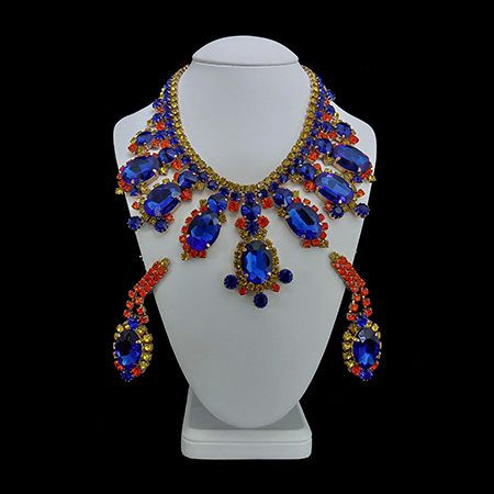 Handmade earrings and necklace from sapphire blue rhinestones